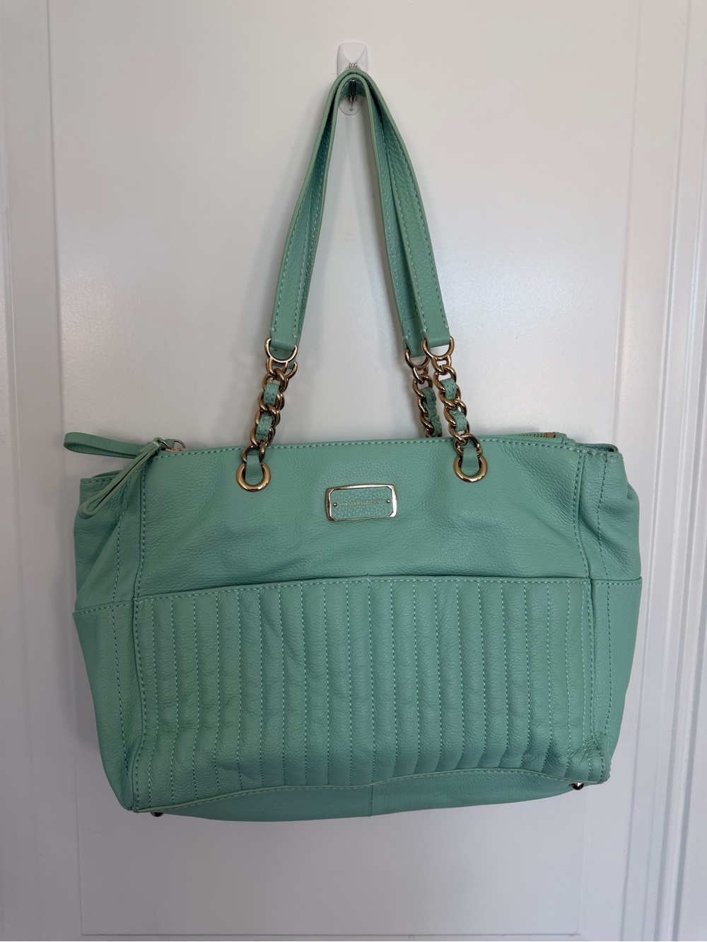 Mint Quilted leather Tote Bag with Chain Handles - B. Makowsky